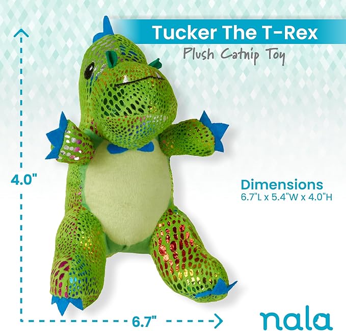 Caitec Presents Nala Cat Tucker The T-Rex Dino - Catnip Toy - Interactive Cat Toy - Chew Toy - Pillow Toy, 2 Pack