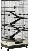 PawHut 59.5" Small Animal Cage with Wheels, 6-Level Portable Bunny Cage, Chinchilla Ferret Cage with Removable Tray, Platform and Ramp
