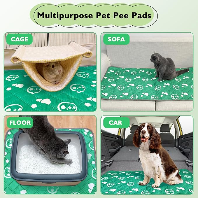 4 Pack Guinea Pig Bedding - Washable Guinea Pig Liners for Midwest Cage, Waterproof Reusable Pee Pads Super Absorbent Mats for Small Animals Pet Rabbit Bunny Hamster Rat (Green, 48 x 24 Inch)