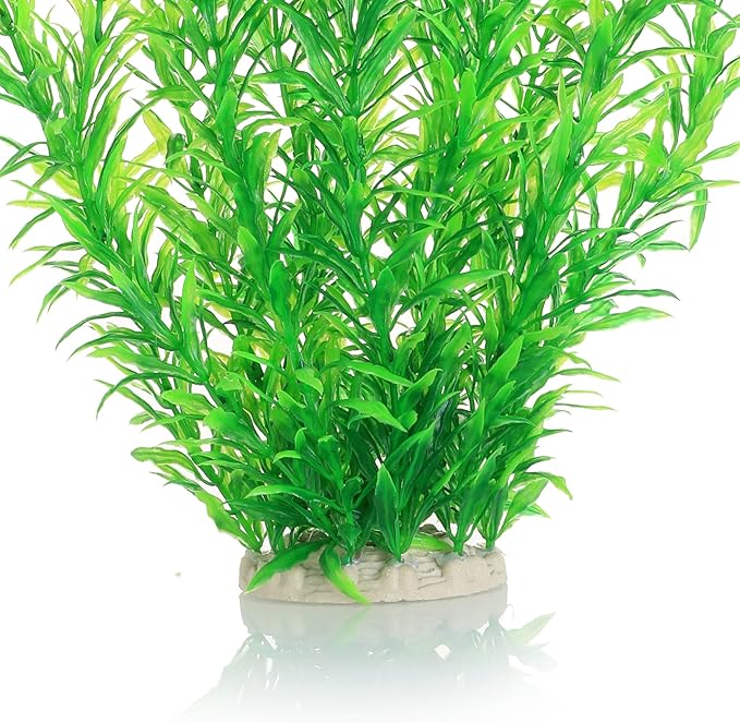 JIHAQUA Aquarium Decor Plastic Plants Extra Large 21 Inches Artificial Fish Tank Plants Tall Fish Tank Decorations (Green 2pcs)