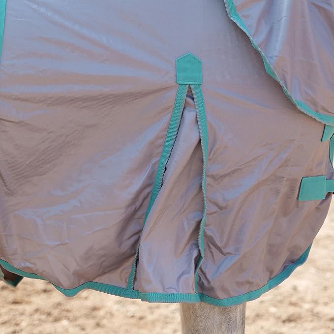 Horse Fly Sheet with Detachable Neck Cover & Belly Wrap, Adjustable Fly Sheet for Horses, Ventilated Airflow Mesh Equine Cooling Summer Flysheet Grey 72