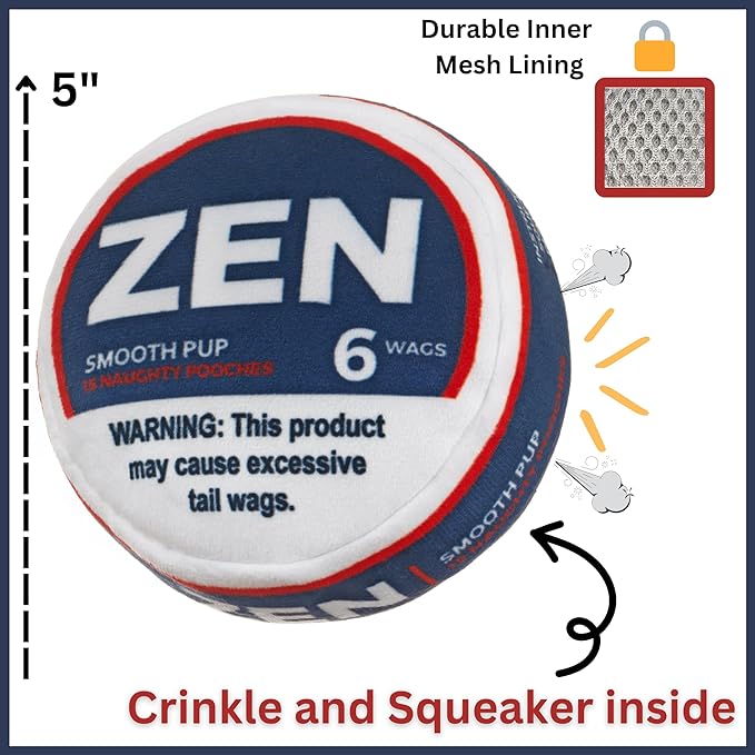 Zen Pupper Deckies Parody Dog Toy - Plush Squeaky and Crinkle Funny Dog Toy (Smooth Pup)