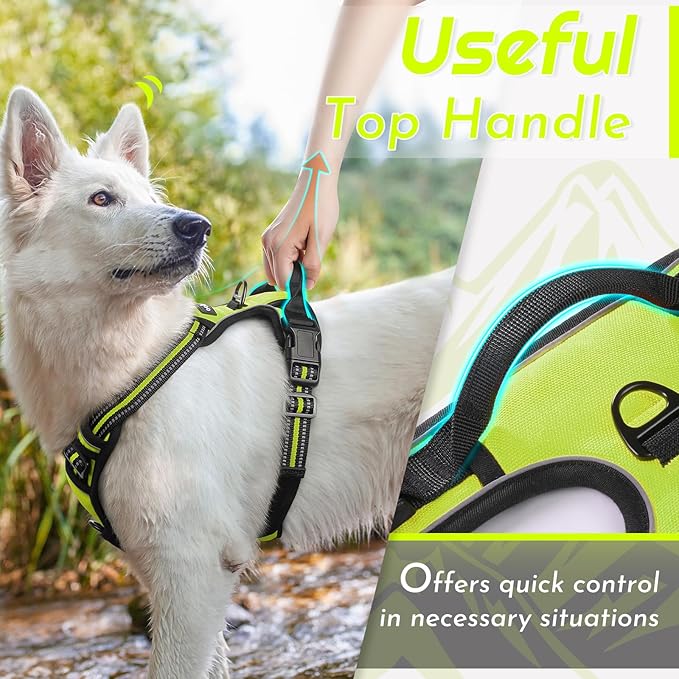 Eagloo Dog Harness Medium Sized Dog, No Pull Service Vest with Reflective Strips and Control Handle, Adjustable and Comfortable for Walking, No Choke Pet Harness with 2 Metal Rings, Green, M