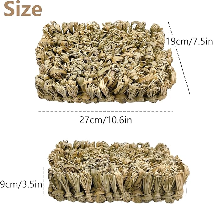 Hamiledyi Rabbit Grass Bed 2PCS Guinea Pig Hay Mat Bunny Natural Straw Woven Bed Rabbit Handmade Bedding Sleeping Grinding Nesting and Chewing Toy for Rabbit Guinea Pig Chinchilla Hedgehog Hamster