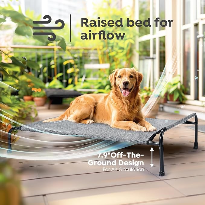 Veehoo Original Elevated Dog Bed - Outdoor Raised Cot for Large Dogs, One-Sided Raised Headboard Cooling Pet Bed, Sleeping Training Cot, Non-Slip & Breathable, XL, CWC2417A
