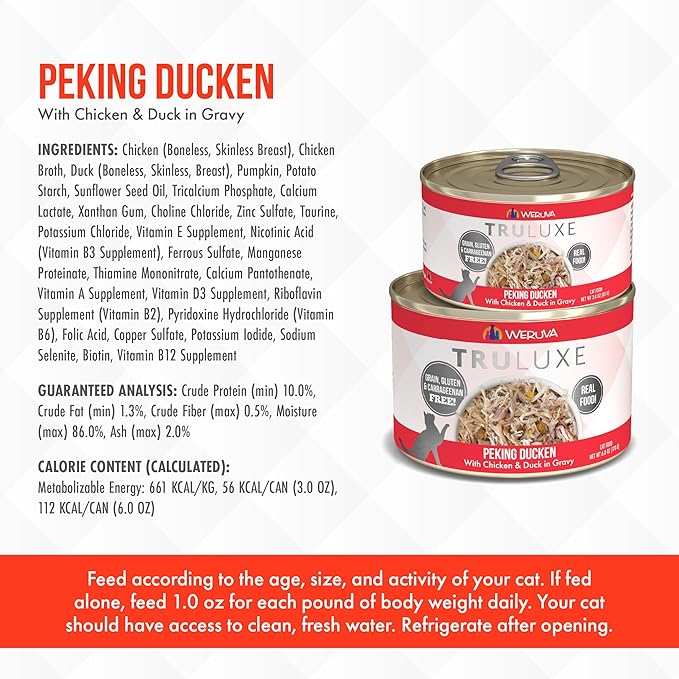 Weruva TruLuxe Cat Food, Peking Ducken with Chicken Breast & Duck Breast in Gravy, 3oz Can (Pack of 24)