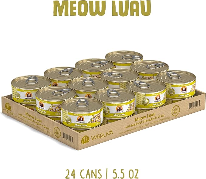 Weruva Classic Cat Food, Meow Luau with Mackerel & Pumpkin in Gravy, 5.5oz Can (Pack of 24)