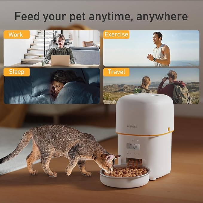 Automatic Cat Feeders - 2L Cat Food Dispenser Easy to Use, Timed Automatic Pet Feeder with Over 180-day Battery Life, 1-6 Meals Dry Food Programmable Portion Control Also for Dogs