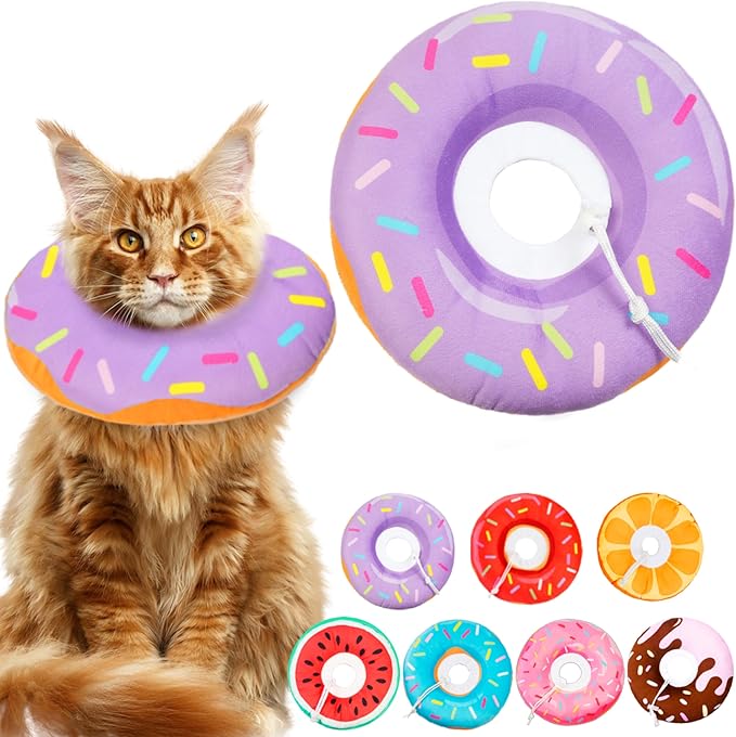 Cat Cone Collar Soft, Cat Recovery Collar for Wound Healing Cute Donut Adjustable Kitten Cones to Stop Licking Comfortable Lightweight Neck Elizabethan Collars for Kittens After Surgery