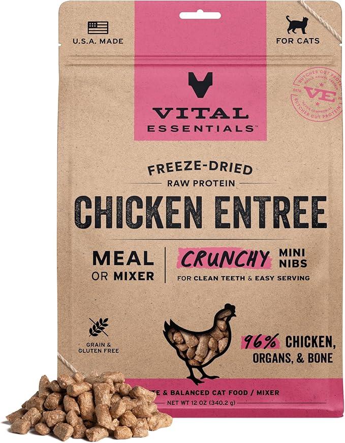 Vital Essentials Freeze-Dried Raw Chicken Meal or Mixer Cat Food Crunchy Nibs, 12 oz