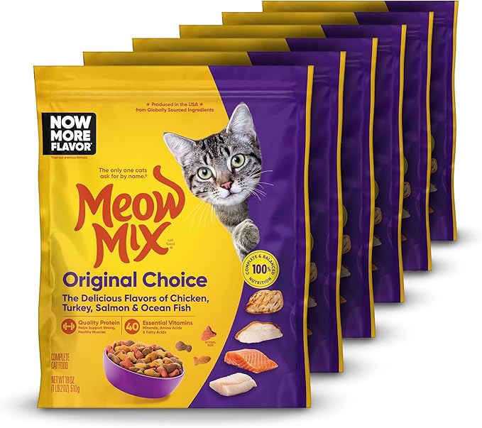 Meow Mix Original Choice Dry Cat Food, 18 Ounce (Pack of 6)