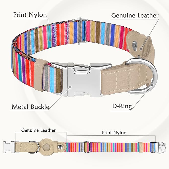 AirTag Dog Collar for Small Medium Large Breed - Adjustable Cute Pattern Dog Collar with Airtag Holder - Soft Leather Tracker GPS Apple Air Tag Pet Collars (X-Small, 9"-12" Neck Fit, Serape)