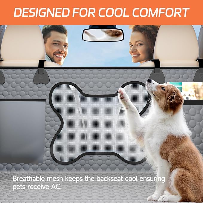Grey Large Space Dog Hammock for Car, SUV, Small Truck - Universal Fit Dog Car Seat Cover with Hard Bottom, Waterproof & Scratch-Proof, Supports Up to 500 lbs