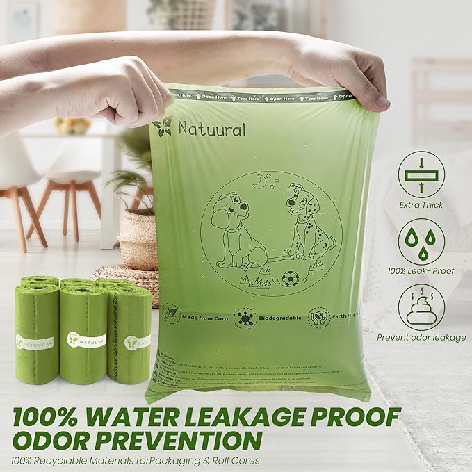 Dog Poop Bags Rolls-600 Counts, 40Rolls, Biodegradable Poop Bags Made of Cornstarch, 100% Leak Proof and Easy to Open (Green)