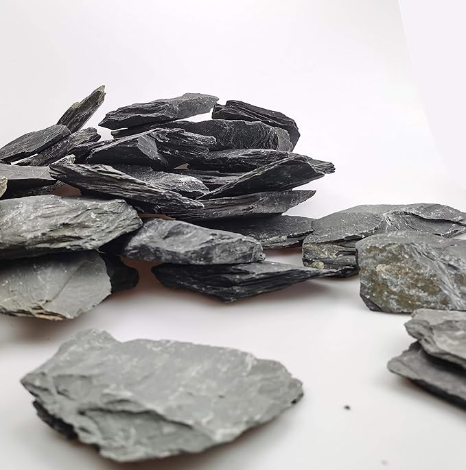 Voulosimi Natural Slate Rocks PH Neutral Stone Perfect Rocks for Aquariums, Landscaping Model,Tank Decoration,Amphibian Enclosures (10 LB, 1-3 inch)