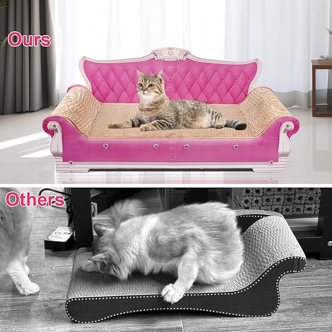 Scratching Sofa, Couch Shaped Thick Scratching Cardboard, Lounge Bed for Indoor Rest&Play, Sofa Scratcher Pad (Pink, 27.6" L X 12.4" W X 11.8" H)