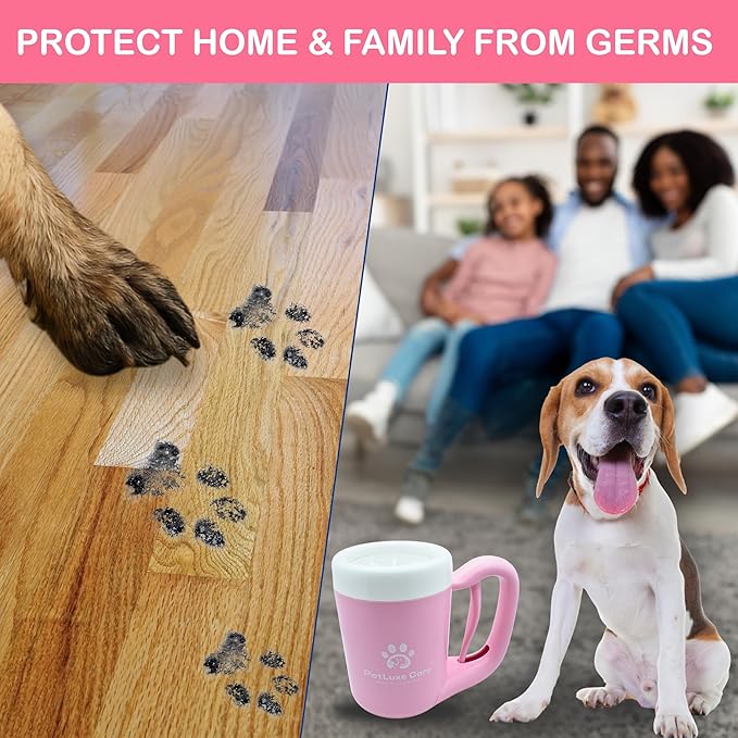 Dog Paw Cleaner for Small & Medium Dogs – Portable Paw Washer Cup with Soft Silicone Brush, Towel & Moisturizing Balm – Gently Cleans Muddy Paws After Walks (Pink, Medium)