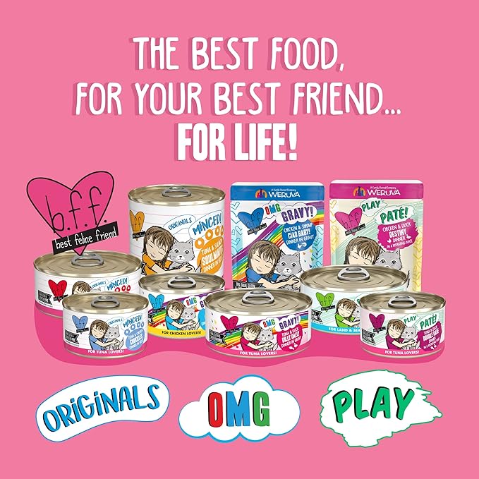 Weruva B.F.F. Play - Best Feline Friend Paté Lovers, Aw Yeah!, Tuna & Chicken Check Please! with Tuna & Chicken, 5.5oz Can (Pack of 8)