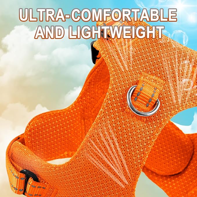 Dog Harness Step in Dog Vest Harness, Reflective Adjustable Puppy No Pull Harness Breathable Soft for Small and Medium Dogs Cats, Orange, XS