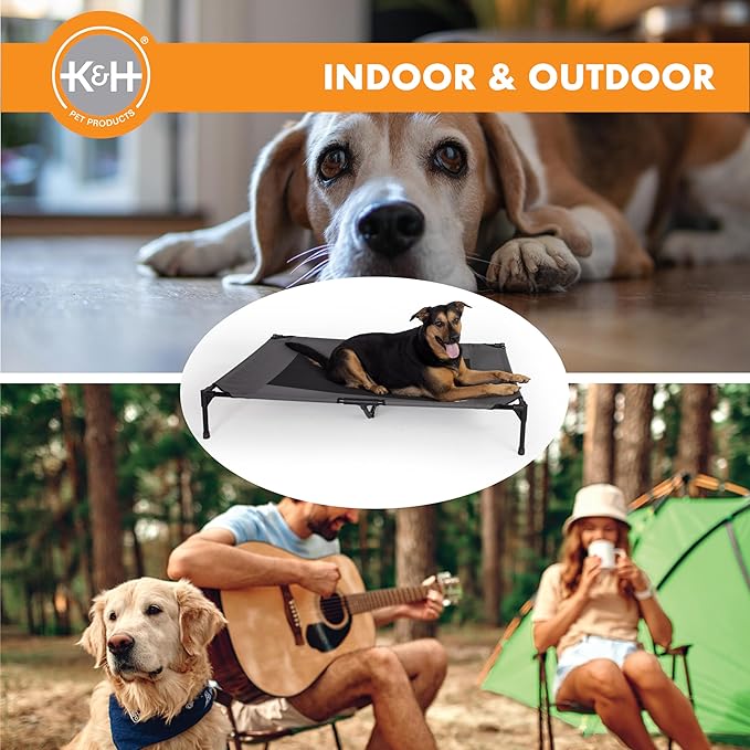 K&H Pet Products Outdoor Elevated Dog Cot, Breathable Cooling Elevated Cot Hammock Pet Bed for XL Dogs, Washable Mesh Cover, Raised Metal Frame, Collapsible, Portable - Jumbo 56 X 38in Charcoal