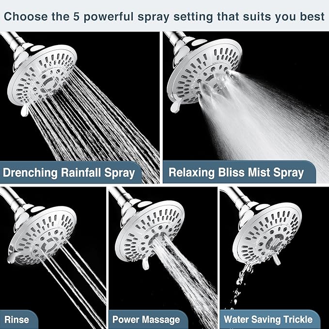 5-Spray Fixed Shower Head with Adjustable Angle