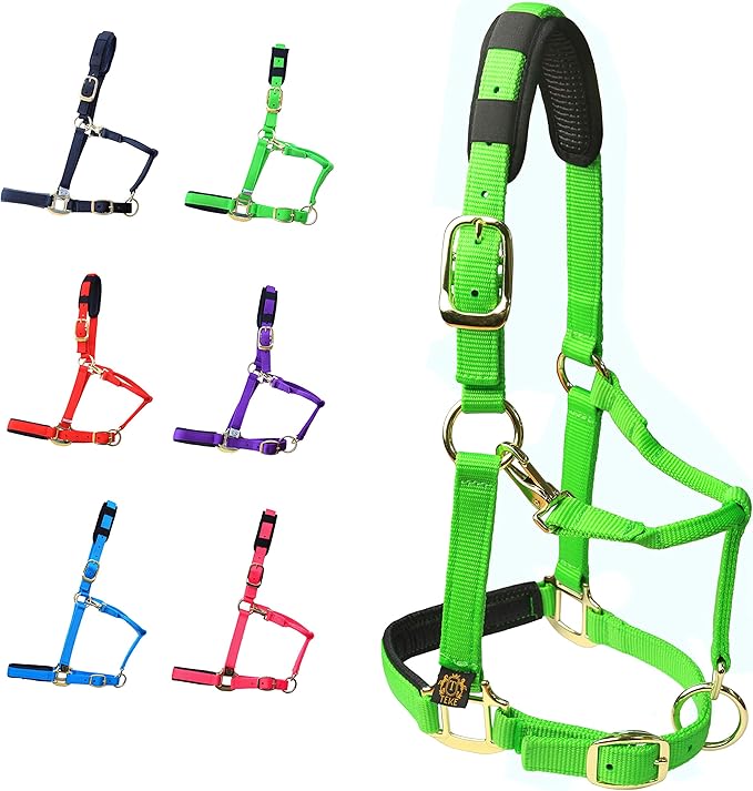 T TEKE Adjustable Horse Halters by Heavy Duty Soft Nylon, Padded with Anti-rubbing Waffle Neoprene on Both Crown & Nose