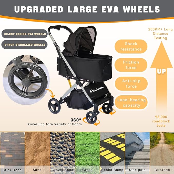Pet Stroller for Small & Medium Dogs Cats up to 55 lbs 4-in-1 Foldable Travel Pet Stroller with Detachable Carrier Lightweight All-Terrain Spring Damping,Car Seat,Sun Canopy,Black
