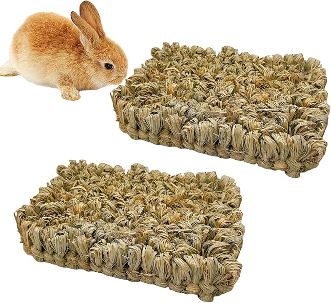 Hamiledyi Rabbit Grass Bed 2PCS Guinea Pig Hay Mat Bunny Natural Straw Woven Bed Rabbit Handmade Bedding Sleeping Grinding Nesting and Chewing Toy for Rabbit Guinea Pig Chinchilla Hedgehog Hamster