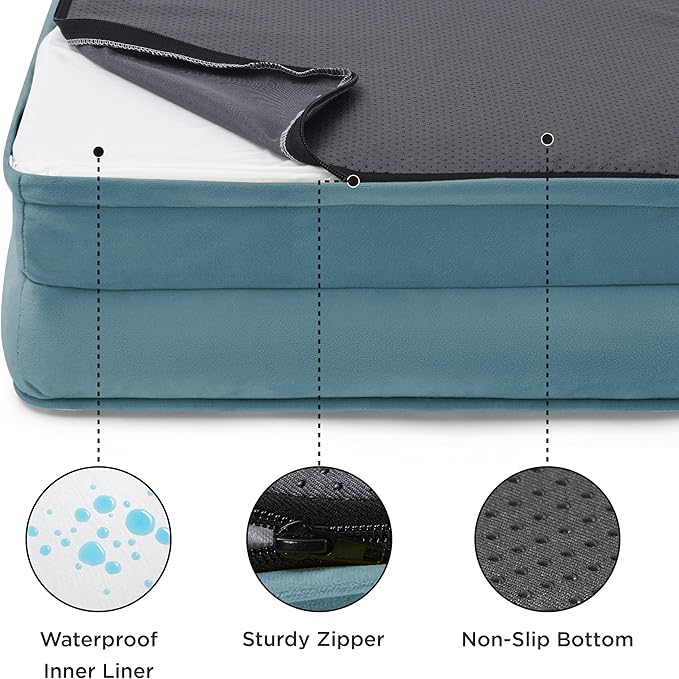 Bedsure Orthopedic Dog Bed Medium Size Dogs - Washable Medium Dog Cat Bed Waterproof, Comfort Pet Couch Sofa with Washable Removable Cover, Pets Bed with Nonskid Bottom, Dune Haze Blue, 28"