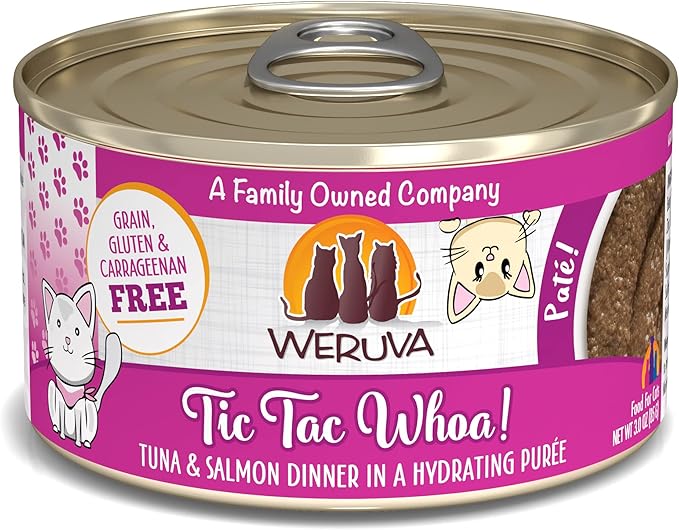 Weruva Wet Cat Food, Tic Tac Whoa with Tuna and Salmon Pate, 3oz Can, Pack of 12