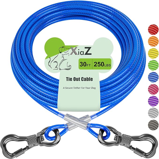 XiaZ 30ft Tie Out Cable for Dogs, Dog Leads for Yard Chew Proof, Heavy Duty Pet Tie Out Cable for Large Dogs Up to 250lbs,Durable Dog Runner Tether Line for Outdoor,Yard