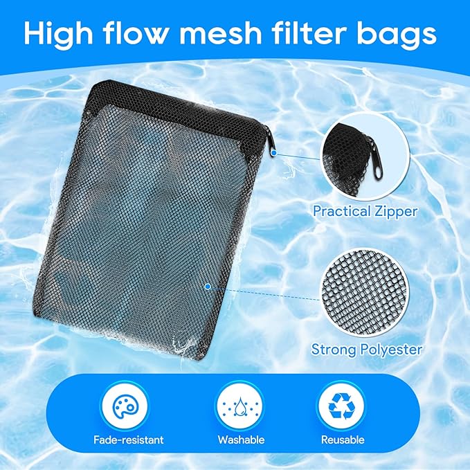 20PCS Aquarium Filter Media Bags for Aquarium with Zipper, Fine Mesh Bag Reusable Strong Polyester for Activated Carbon, Bio Filter Balls, Ceramic Rings, Filter Stones 7.8" x 5.9"