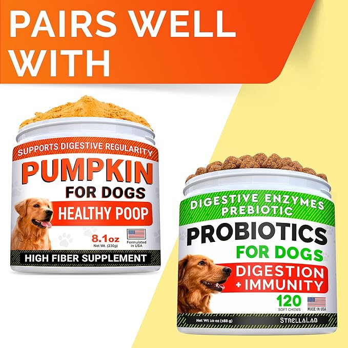 STRELLALAB Pumpkin Powder for Dogs - 16.2oz Powdered High Fiber Supplement and Stool Softener - Upset Stomach, Food Sensitivity - Improve Digestion - 16.2oz Powder