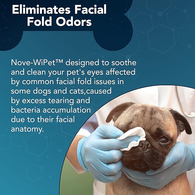 NOVEHA Dog Eye Wipes, Gentle Tear Stain Remover, Eye Hygiene, and Allergy Relief (60 Counts)