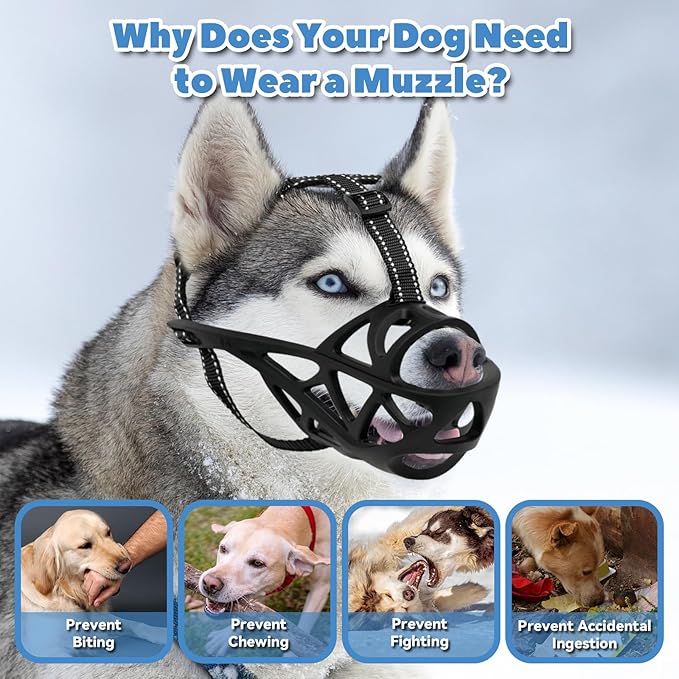 Dog Muzzle for Large Dogs, Medium and X-Large Aggressive Dog, Breathable Basket Muzzles, Suitable for Grooming Trimming Training, Allows Panting Drinking (Black, XL)