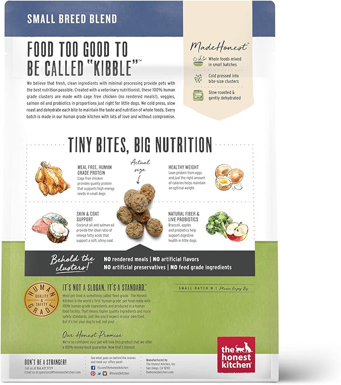 The Honest Kitchen Whole Food Clusters Small Breed Grain Free Chicken Dry Dog Food, 1 lb Trial Pouch