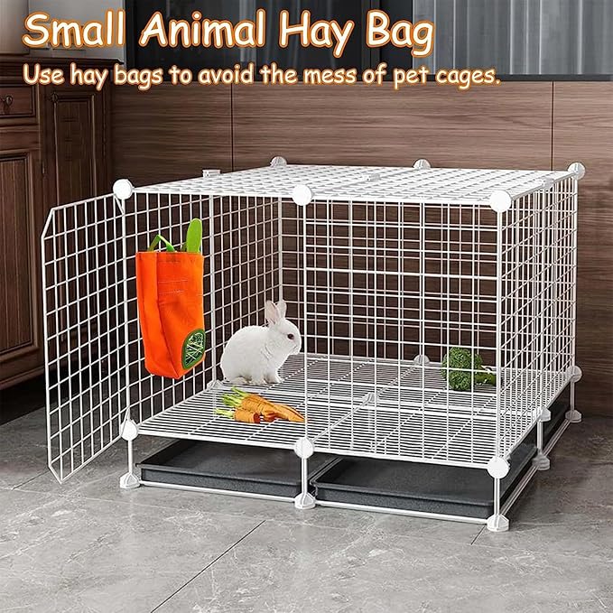 GKYZBB Rabbit Hay Feeder Bag for Cage Guinea Pig Timothy Hay Dispenser Storage Manger Hanging Large Less Waste for Bunny（Carrot）