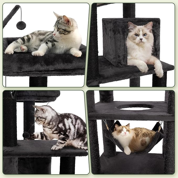 KAMABOKO Cat Tree, 73.6" H Tall Climbing Modern Indoor Play Tower for Large Cats and Kittens, Cats House with Cat Cave Condo, Cat Tree Hammock, Multi-Level Cat Activity Tree, and Cute Scratching Posts