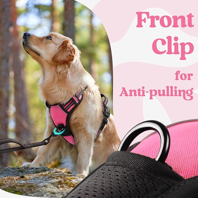 rabbitgoo Dog Harness for Large, No Pull Pet Harness with 3 Buckles, Adjustable Soft Padded Vest with Control Handle, Walking Reflective Pet Vest for Extra Large Dogs, Rose Pink, XL