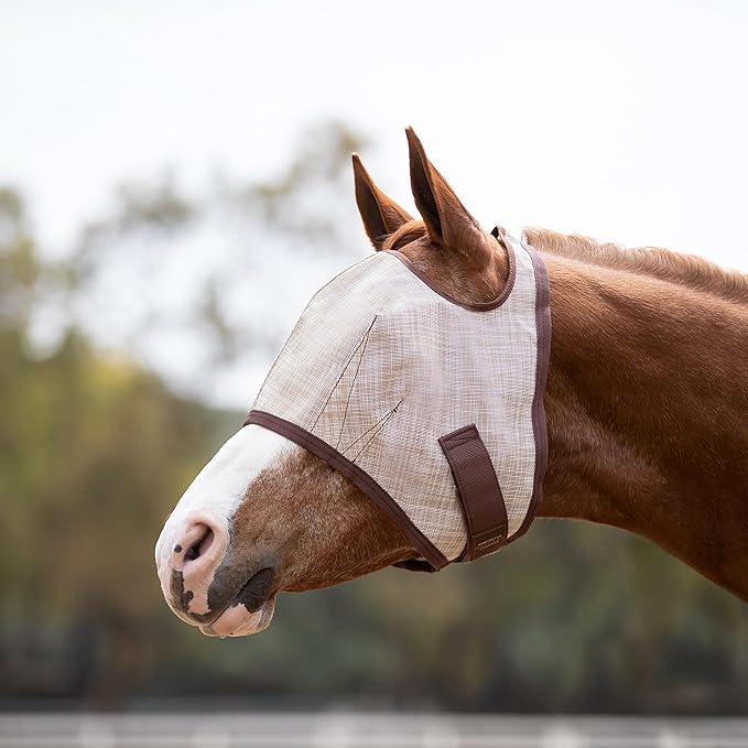 Kensington Fly Mask Web Trim Protects Horses Face and Eyes from Bites and Sun Rays While Allowing Full Visibility Ears and Forelock Able to Come Through The Mask, XXL-Draft, Desert Sand