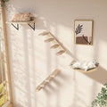 Wall Mounted Cat Shelves Stairs Set, 4 Piece Wood Cats Wall Furniture with Sisal Cat Window Perch, Flat Perch & Dual 4-Step Ladders for Climbing & Scratching