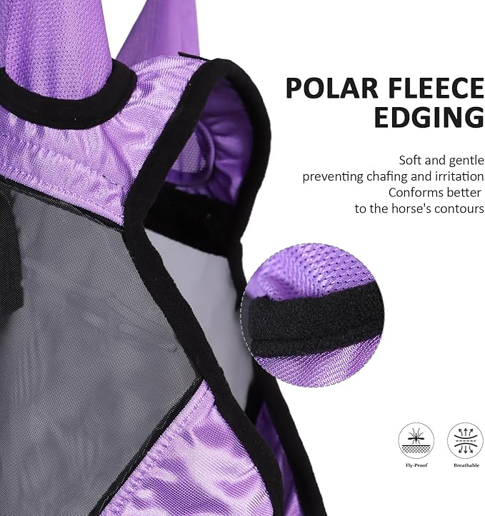 Harrison Howard Pro Luminous Horse Half Face Fly Mask Large Eye Space with Ears UV Protection for Horse Gentle Lavendar M