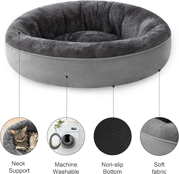 Love's cabin Round Donut Cat and Dog Cushion Bed, 20in Pet Bed for Cats or Small Dogs, Anti-Slip & Water-Resistant Bottom, Super Soft Durable Fabric Pet beds, Washable Luxury Bed Solid Grey
