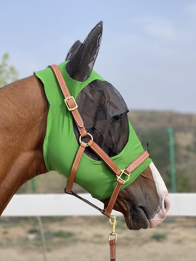 Horse Fly Mask Super Comfort Horse Fly Mask Elasticity Fly Mask with Ears We Only Make Products That Horses Like… (Hunter Green, M)