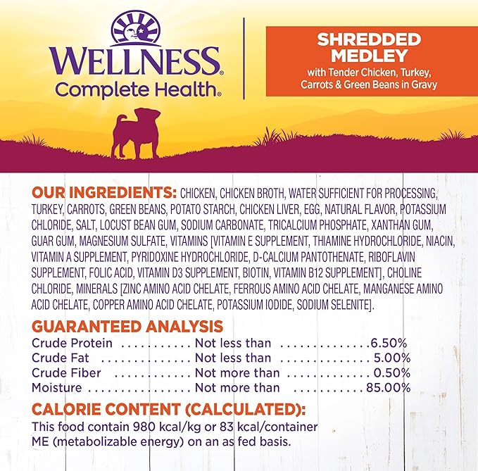 Wellness Petite Entrées Shredded Medley with Tender Chicken, Turkey, Carrots & Green Beans, 3-Ounce Cup (Pack of 12)