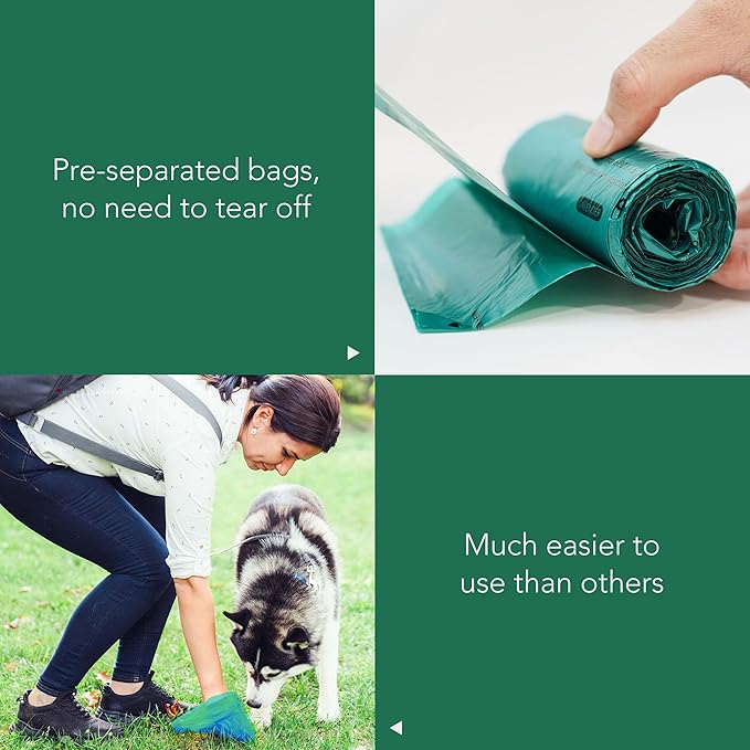 Extended Dog Poop Bags with Dispenser, 1000 Count, Pre-Separated, Lavender Scent, Eco-friendly Material, Extra Thick, 100% Leakproof, 8"x 15.6", Green