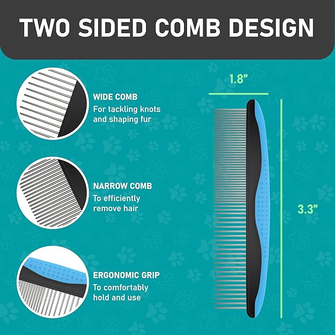 Maxpower Planet Pet Grooming Brush - Double Sided Shedding and Dematting Undercoat Rake Comb for Dogs and Cats,Extra Wide (C2 - Brush & Comb, Large)