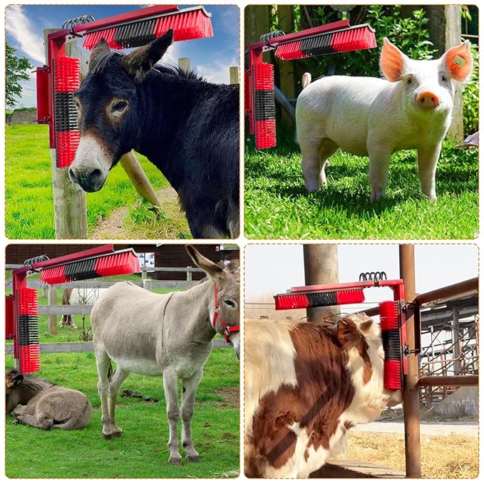 Livestock Scratch Brush With Spring Iron Holder，Animal Back Scratching Brush For Cow,Cattle,Sheep, Horses,Pigs，Massage Grooming Tool