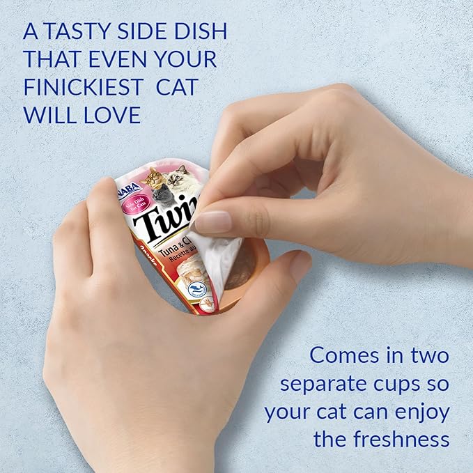 INABA Twins for Cats, Side Dish/Topper Cups, 1.23 Ounces per Serving, 16 Servings, Tuna & Chicken with Scallop Recipe