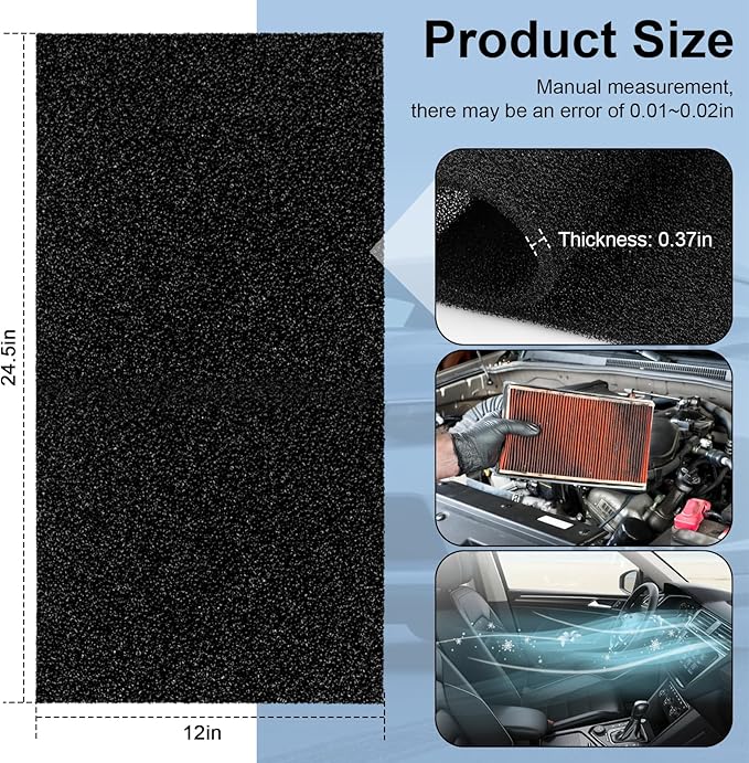 Air Filter Foam Sheet Material, 24" x 12" x 3/8" 30 PPI Filter Foam Sheet, Reusable Air Filter for Cutting and Fitting Purifier, Aquarium, Fish Tank, Air Conditioner